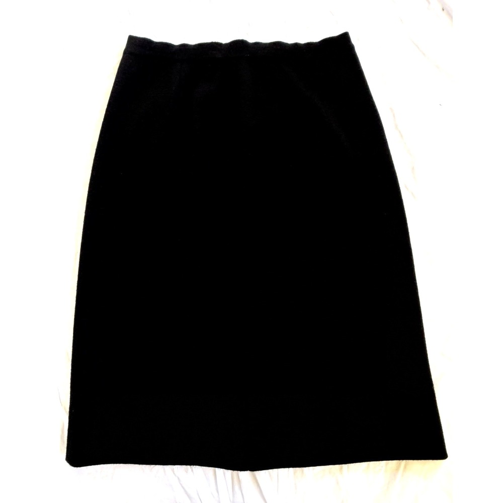 Vintage Palio Wool Skirt Black Knit  Knee Length Zipper Women Classic Capsule M
